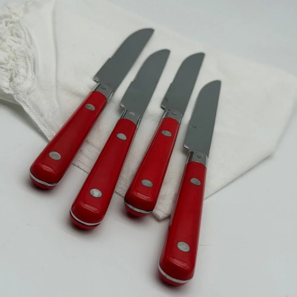 W.F. Mardi Gras Red Steak Knife Set of 4 Stainless Steel Serrated Korea Bistro